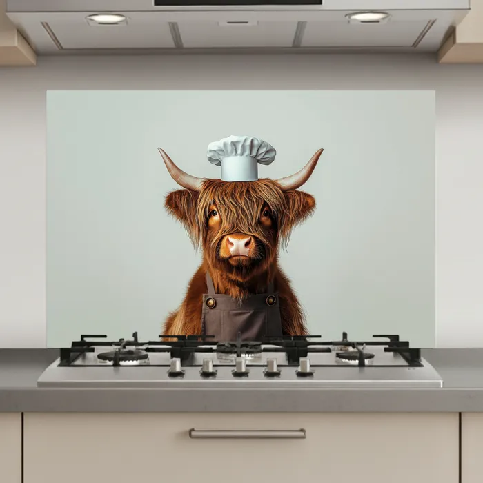 Schotse Hooglander - Bruin - Hoorns - Kokskleding keuken achterwand spatscherm klein -3d_website