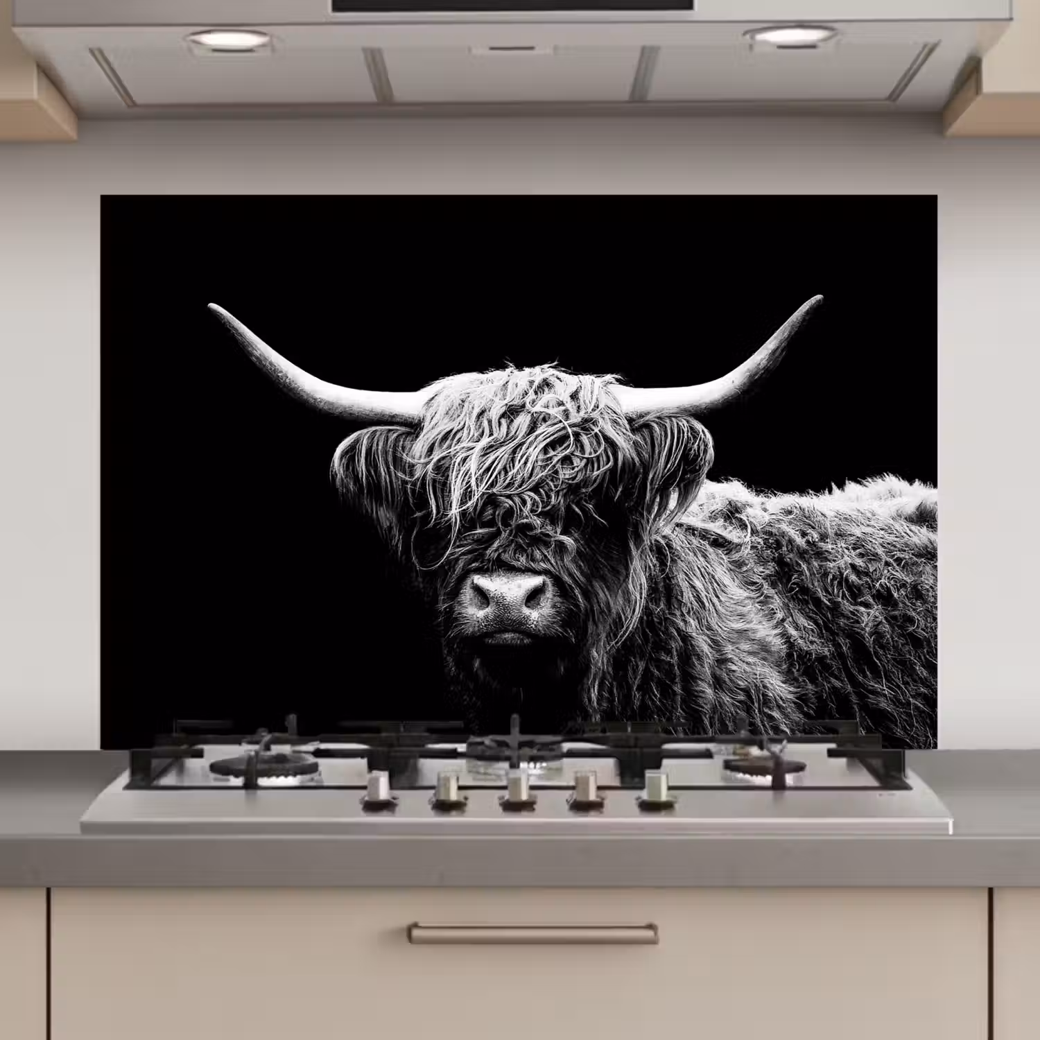 Schotse Hooglander - Koe - Zwart - Wit - Dieren keuken achterwand spatscherm klein -3d_website