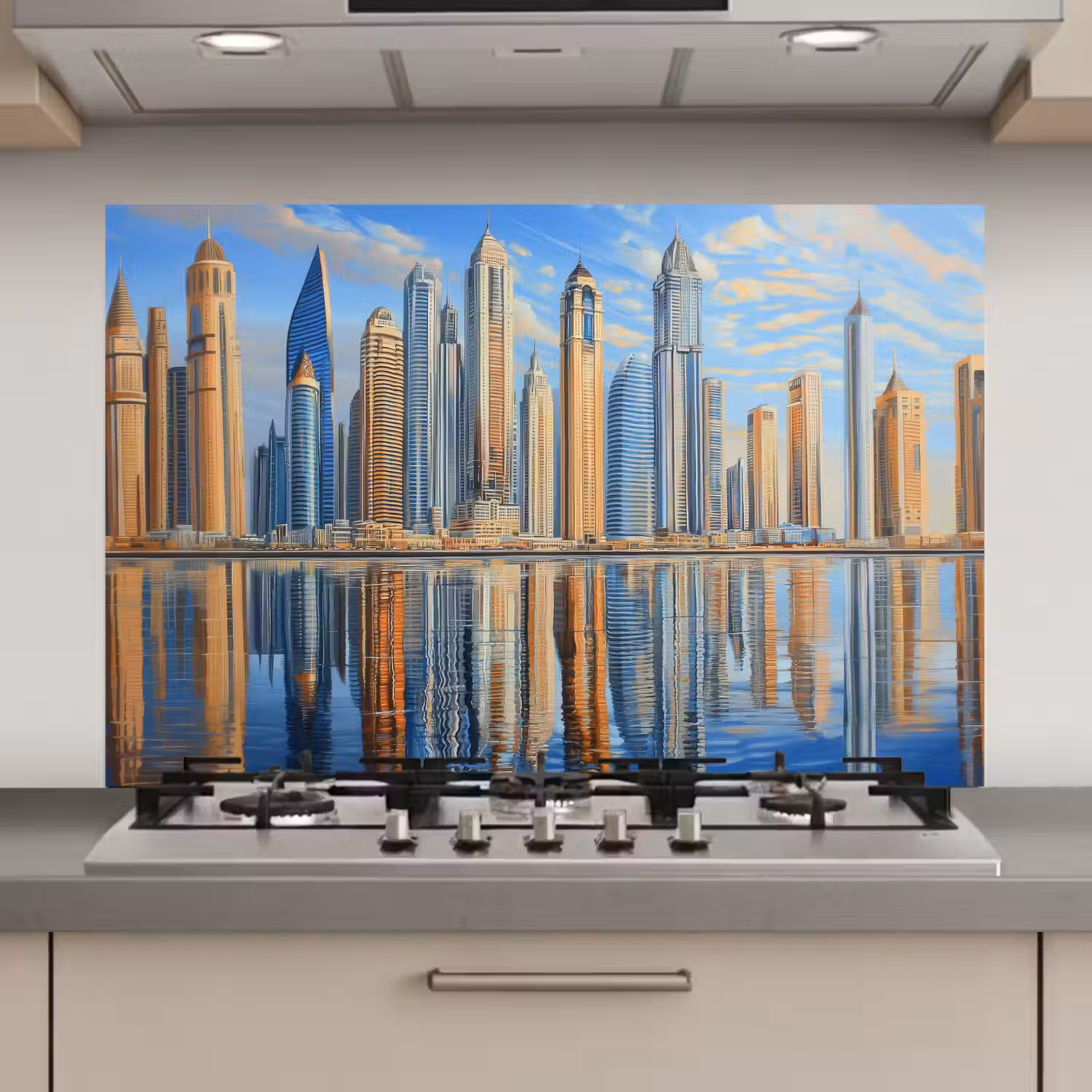 Skyline - Wolkenkrabbers - Water - Blauw keuken achterwand spatscherm klein -3d_website