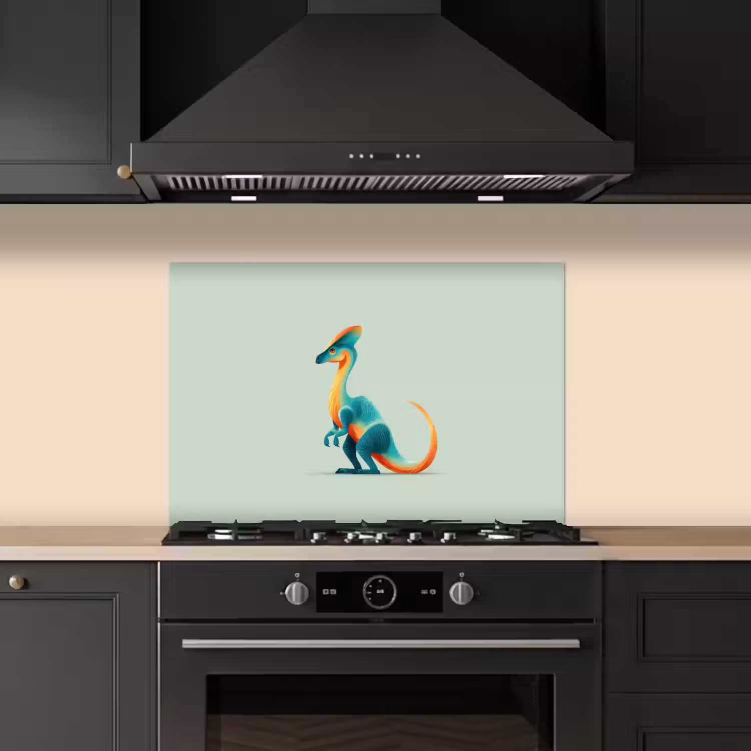 Staart - Dino - Minimalistisch - Blauw keuken achterwand spatscherm klein -sfeer1