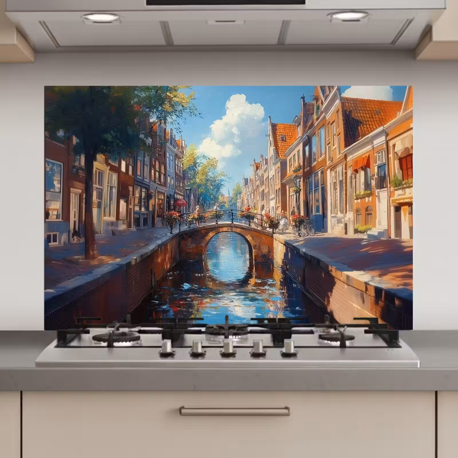 Stad - Gracht - Zon - Fietsen keuken achterwand spatscherm klein -3d_website