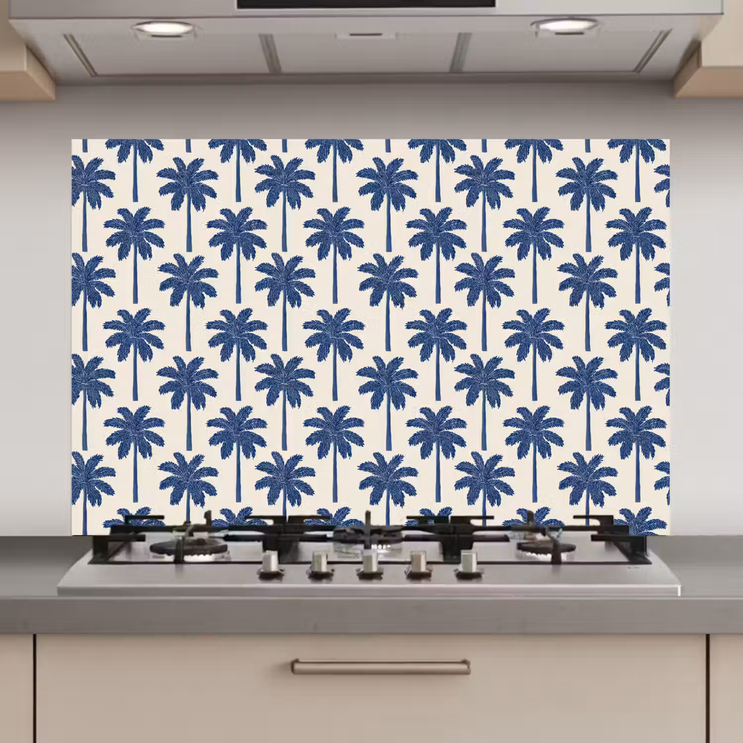 Symmetrisch - Palm - Blauw keuken achterwand spatscherm klein 900 -3d_website