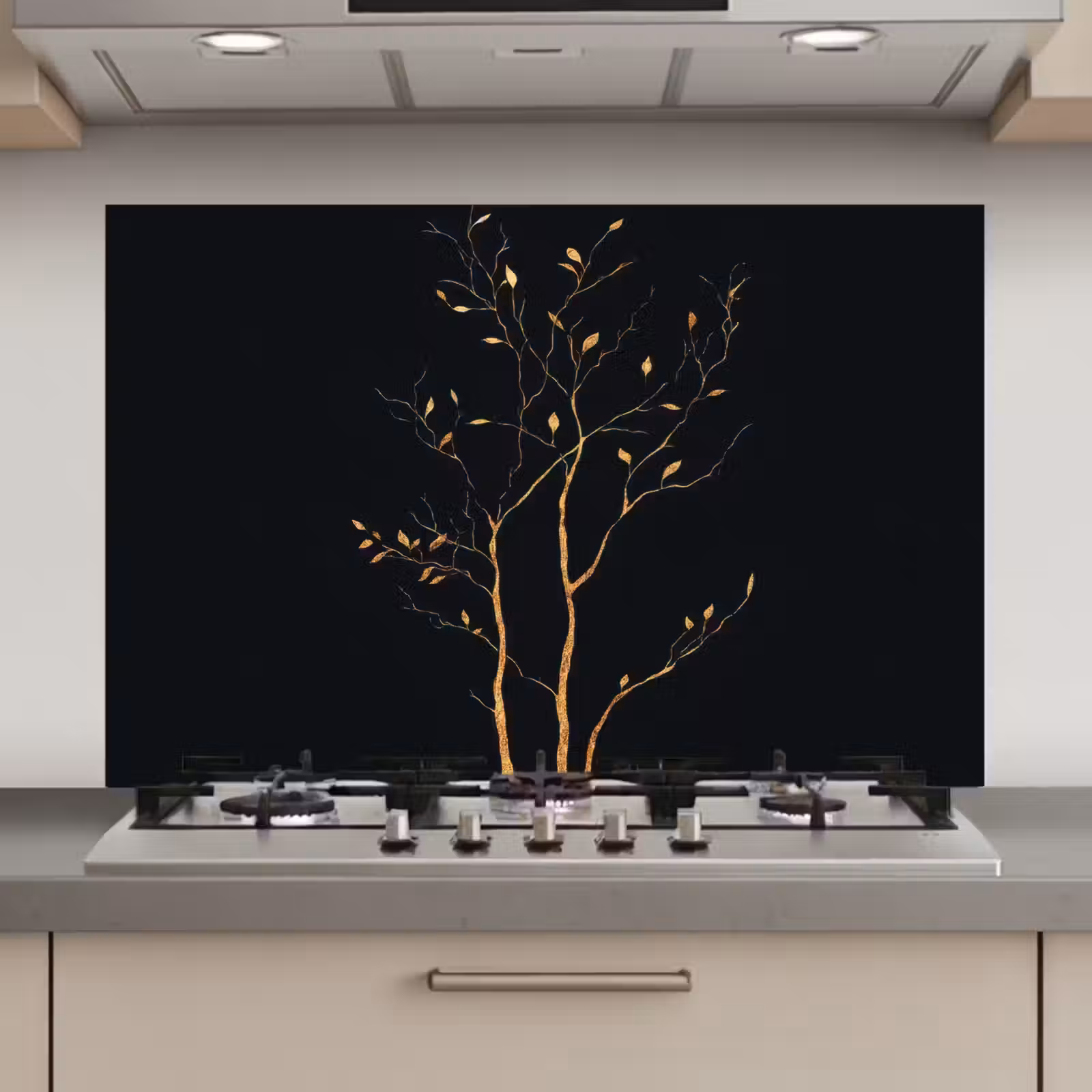 Takken - Blaadjes - Zwart keuken achterwand spatscherm klein -3d_website