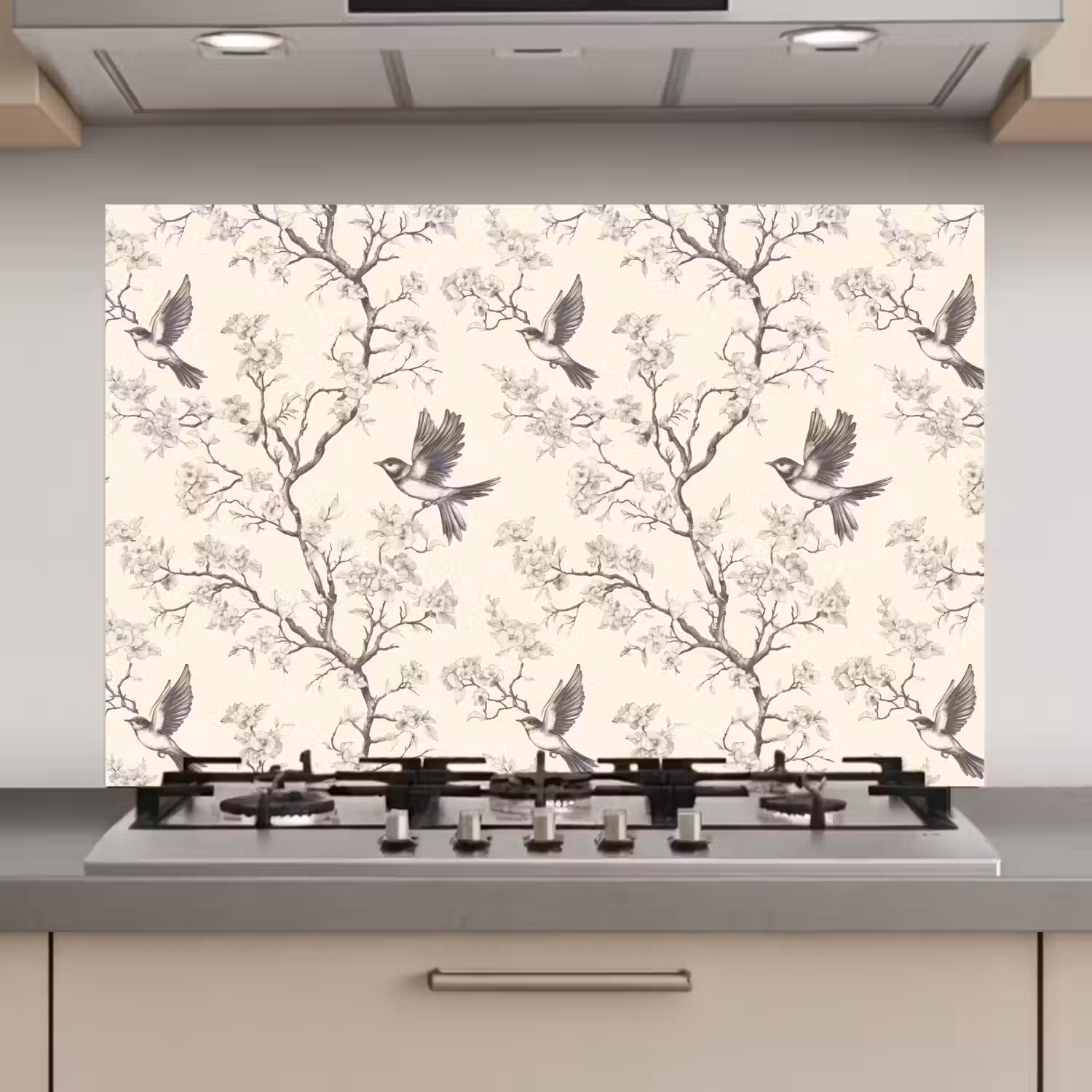 Takken - Vogels - Beige keuken achterwand spatscherm klein 900 -3d_website
