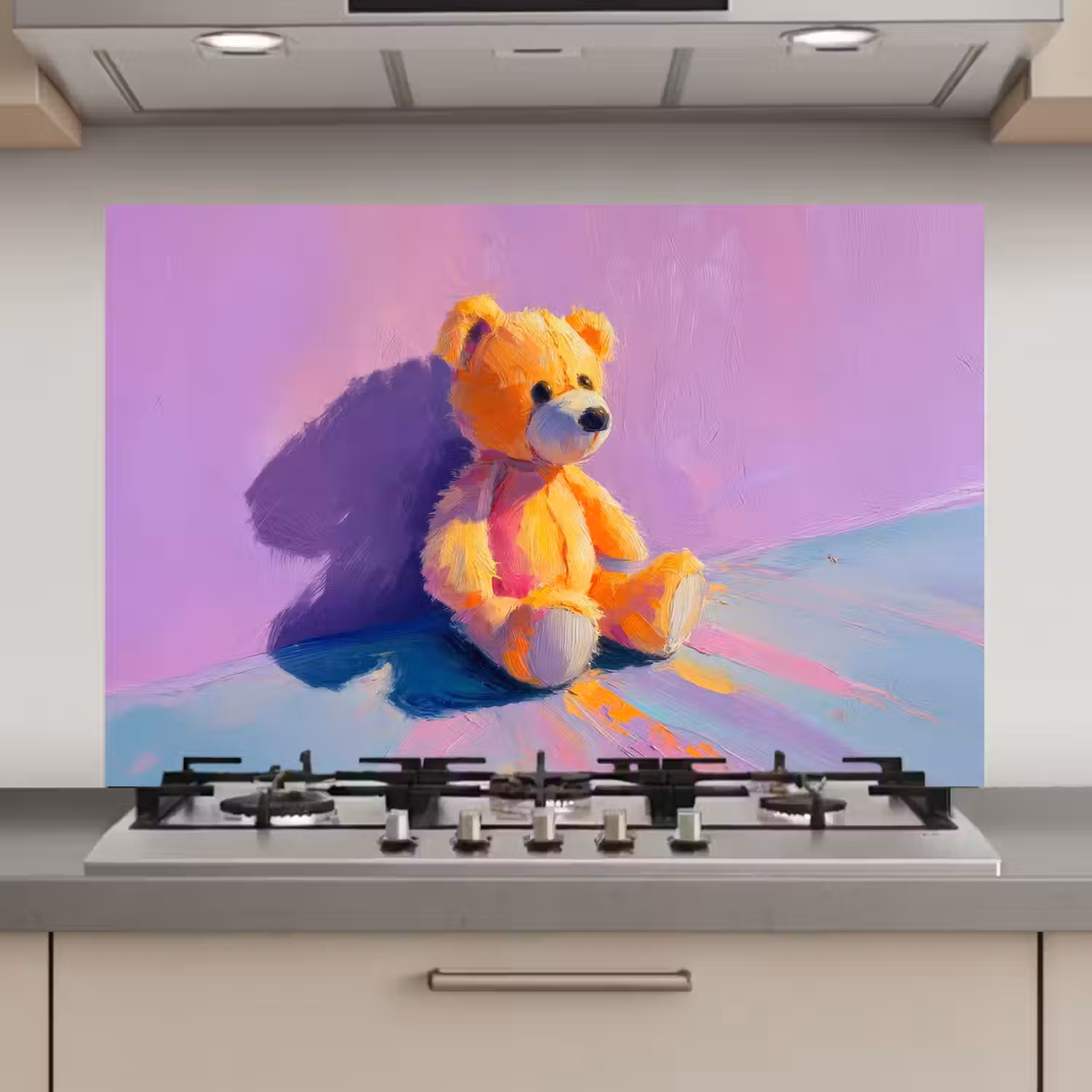 Teddybeer - Schaduw - Penseelstreken - Paars keuken achterwand spatscherm klein -3d_website