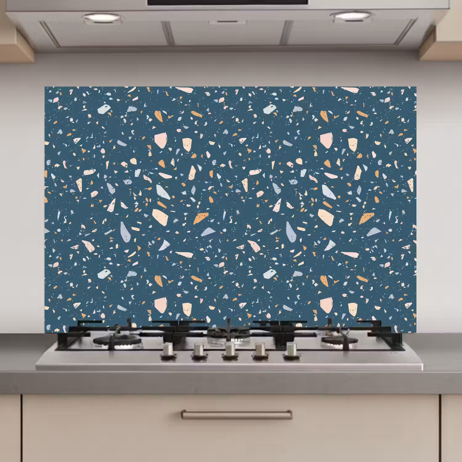 Terrazzo - Patroon - Kleurrijk - Diep blauw keuken achterwand spatscherm klein 900 -3d_website