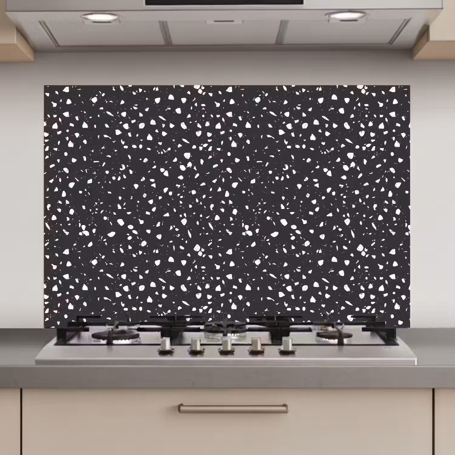 Terrazzo - Patroon - Zwart - Wit keuken achterwand spatscherm klein 900 -3d_website