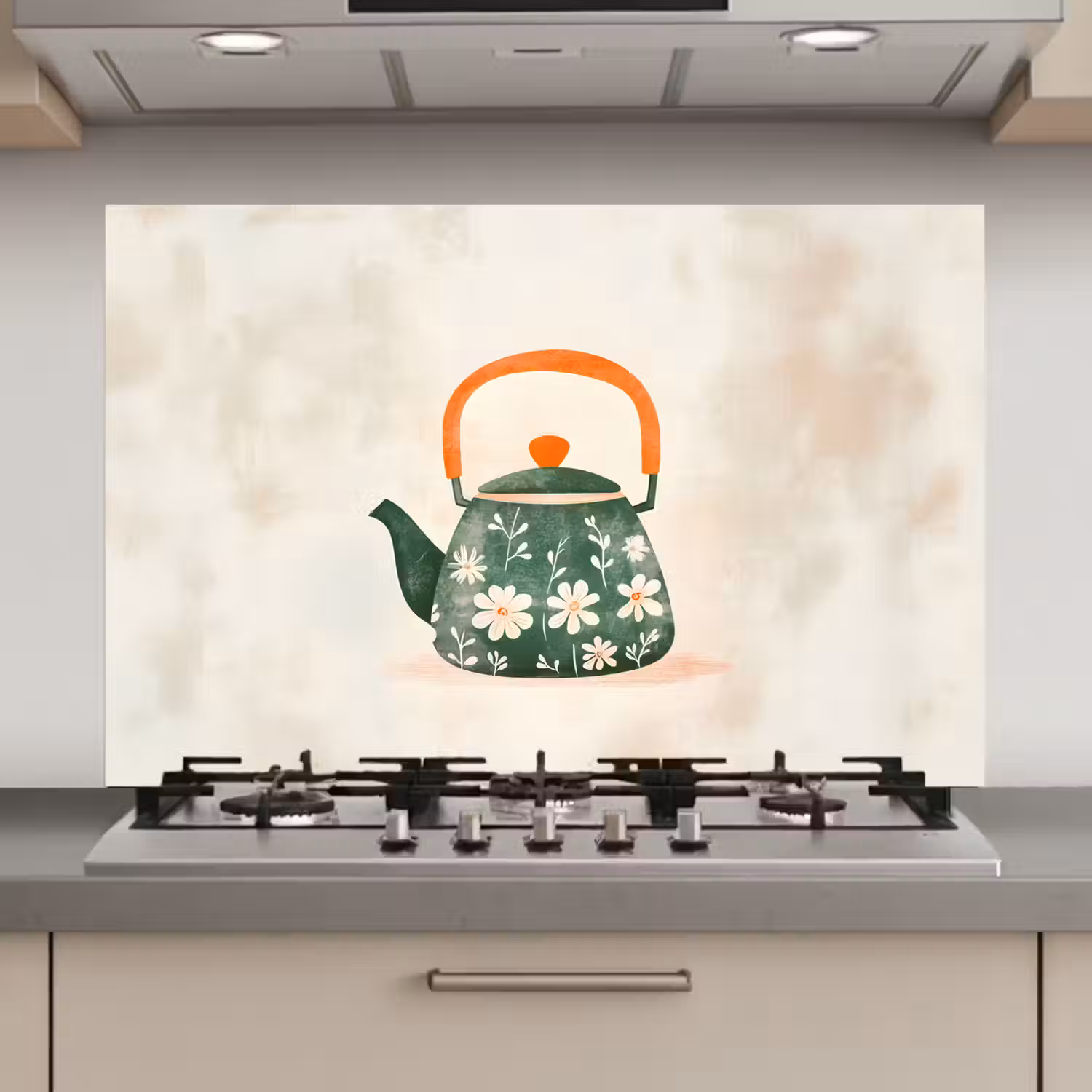 Theepot - Groen - Bloemen - Oranje keuken achterwand spatscherm klein -3d_website