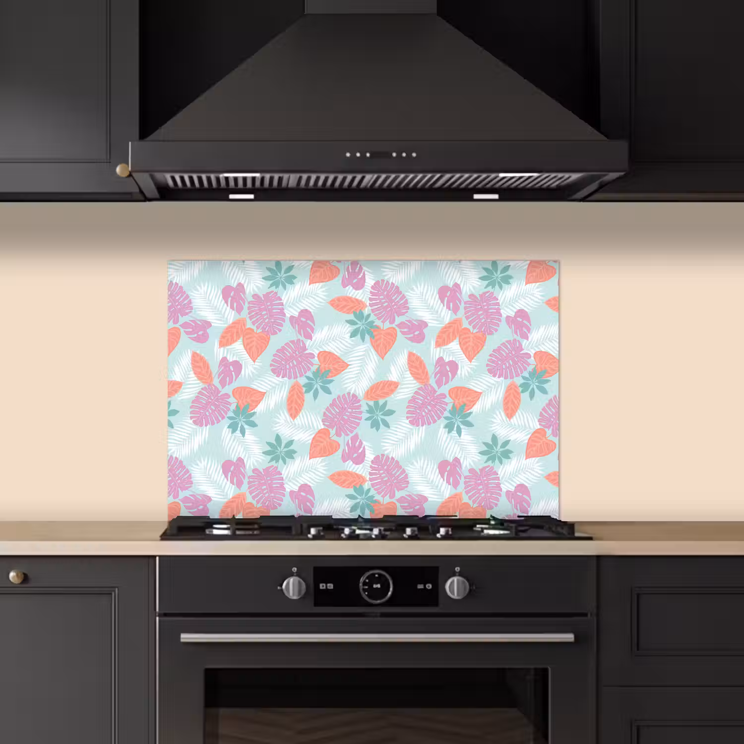 Tropisch - Bladeren - Pastel keuken achterwand spatscherm klein 900 -sfeer1