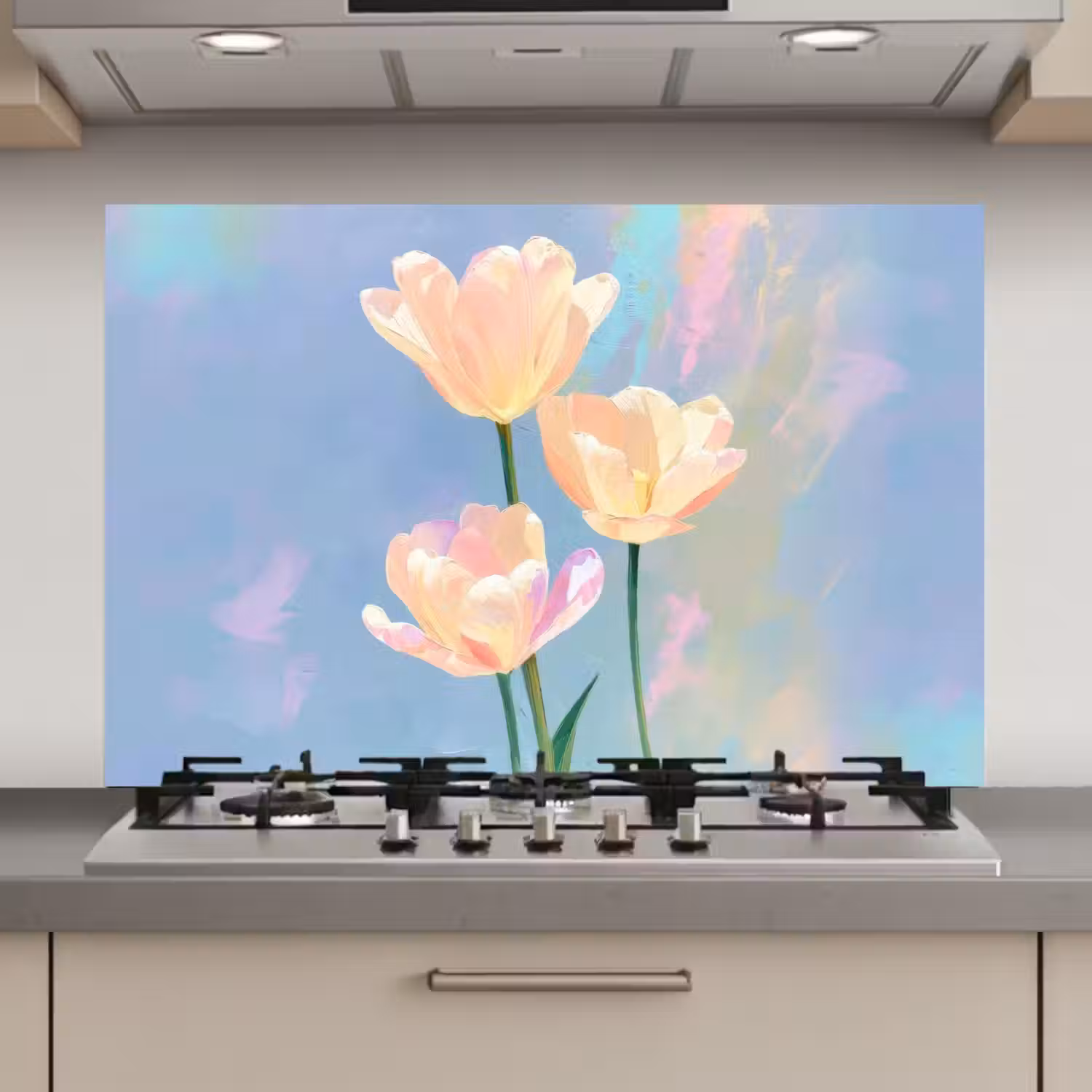 Tulpen - Roze accenten - Blauw keuken achterwand spatscherm klein -3d_website