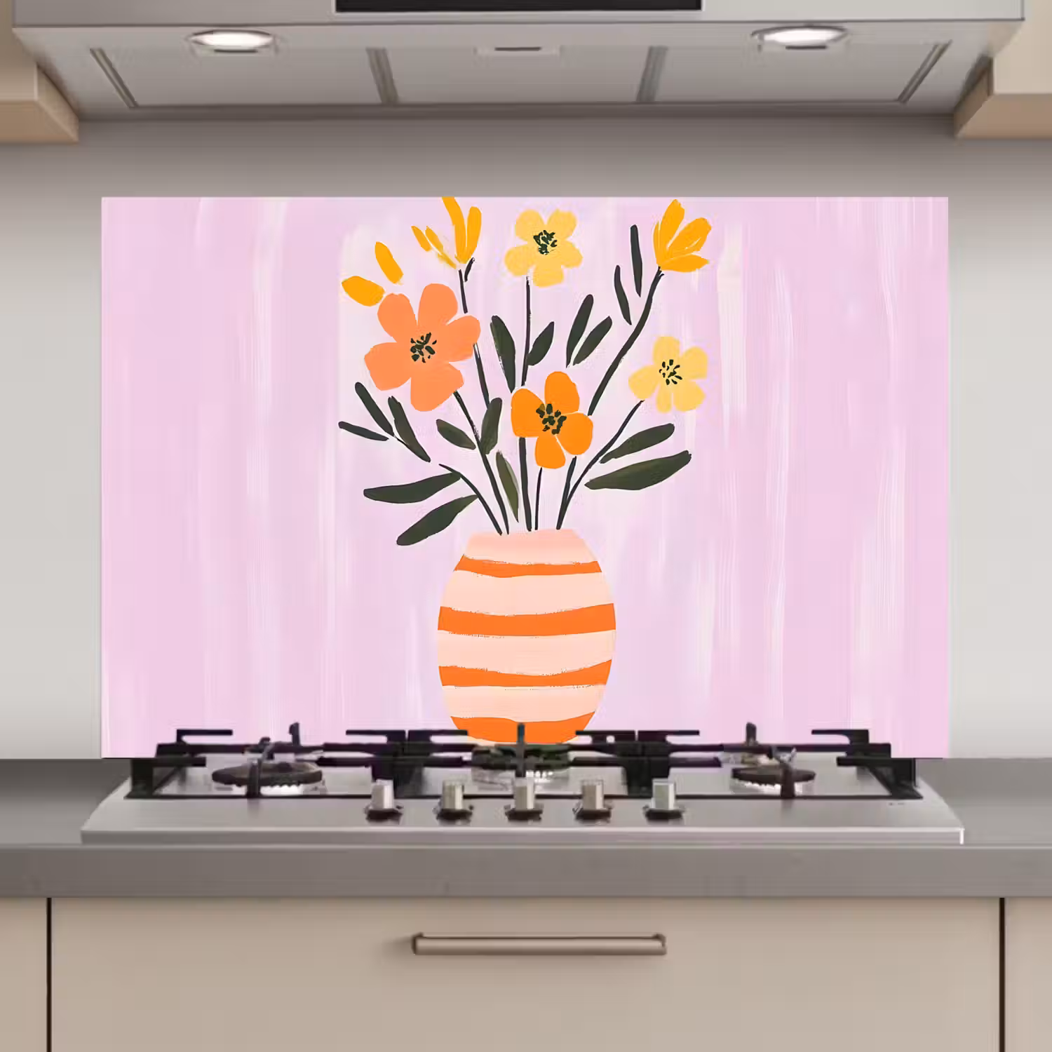 Vaas - Gestreept - Bloemen - Oranje keuken achterwand spatscherm klein -3d_website