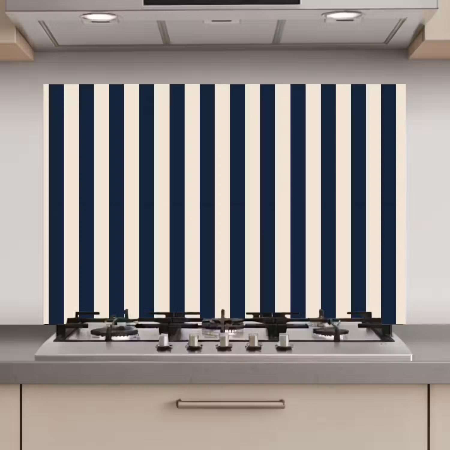 Verticale strepen - Blauw - Crème keuken achterwand spatscherm klein 900 -3d_website