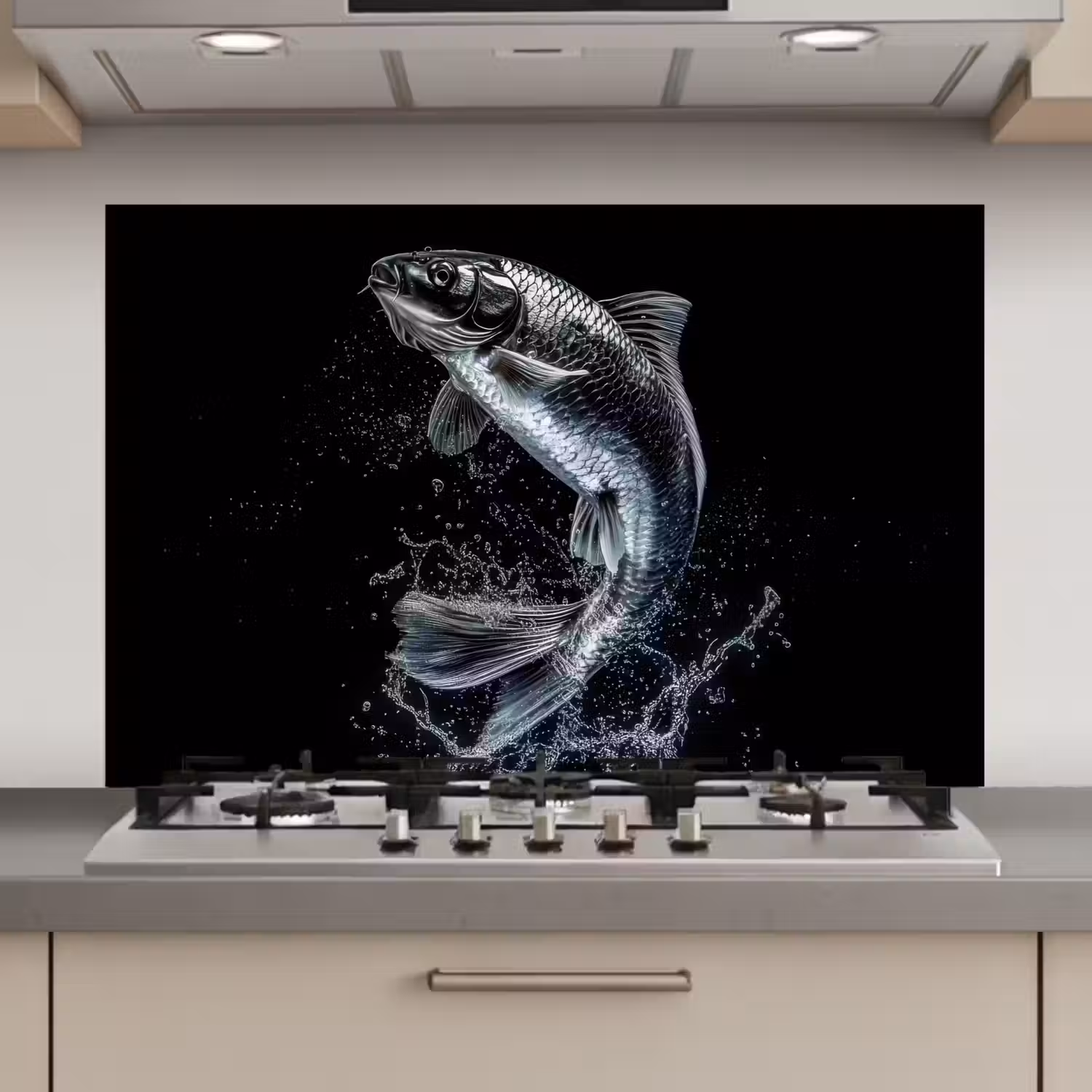 Vis - Koi - Zwart - Water keuken achterwand spatscherm klein -3d_website