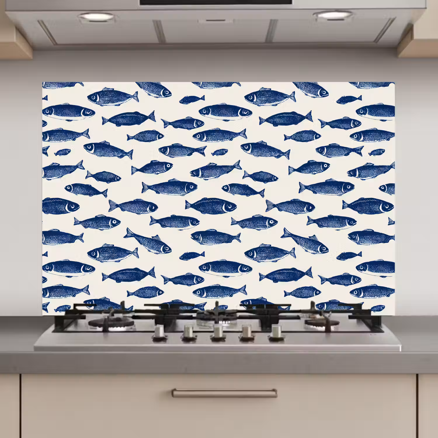 Vissen - Patroon - Blauw - Wit keuken achterwand spatscherm klein 900 -3d_website