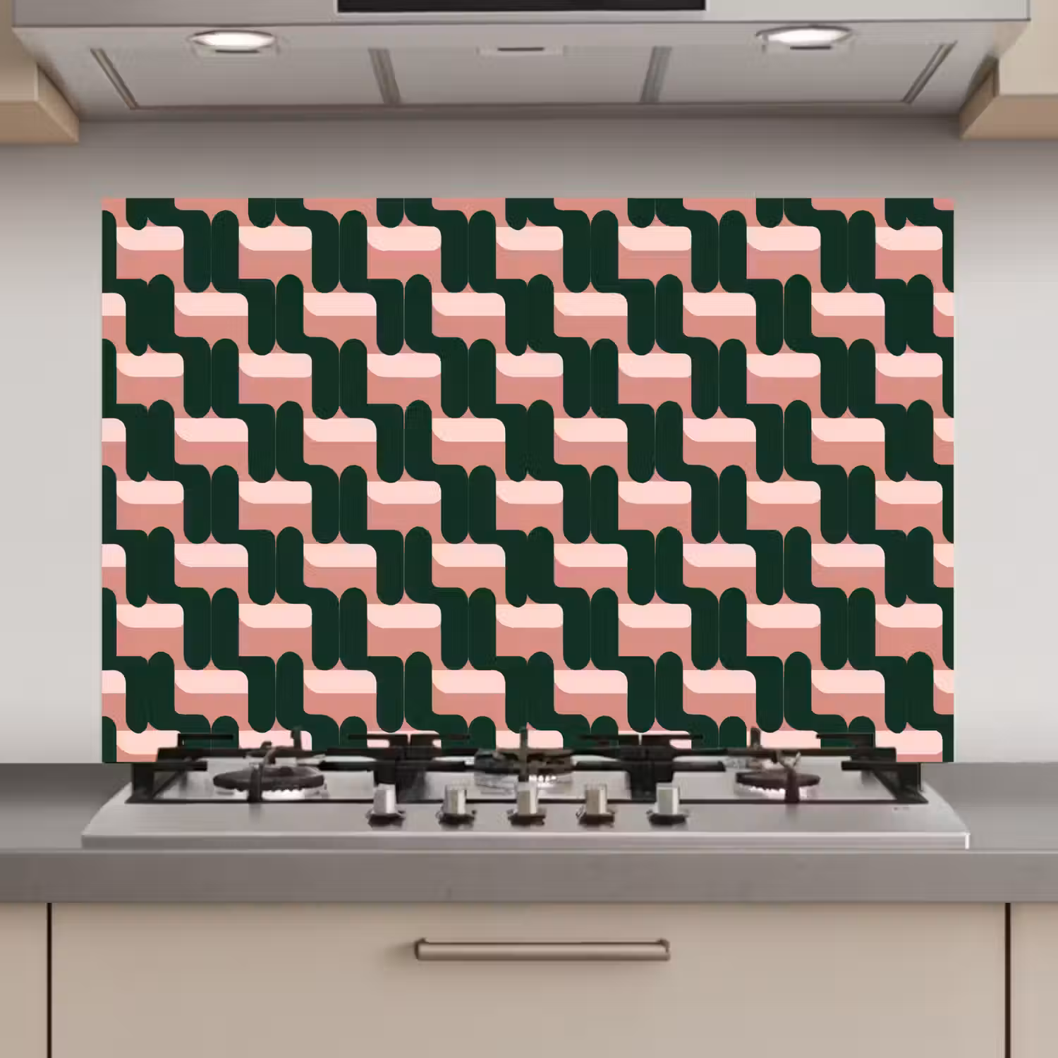 Vlechtpatroon - Groen - Roze - Geometrisch keuken achterwand spatscherm klein 900 -3d_website