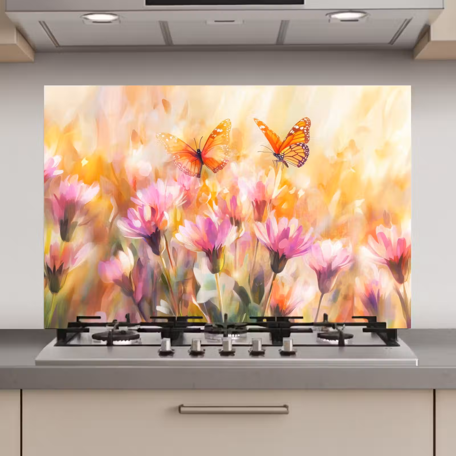 Vlinders - Oranje - Bloemen keuken achterwand spatscherm klein -3d_website