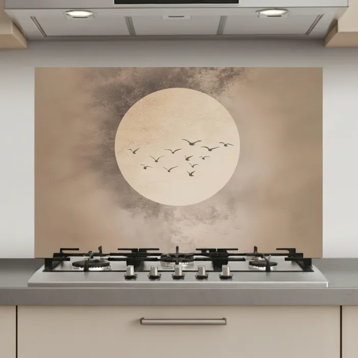 Vogel - Beige - Japandi keuken achterwand spatscherm klein -3d_website