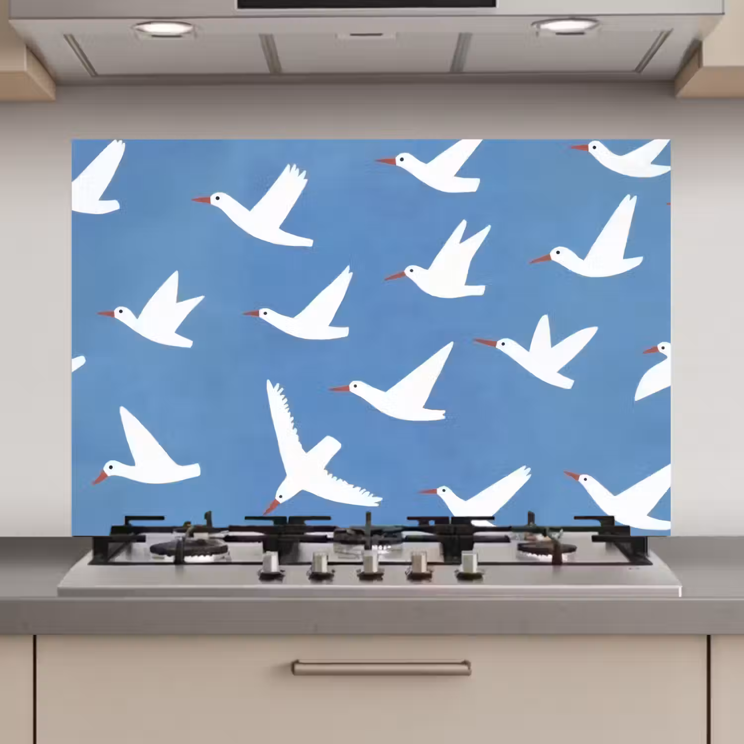 Vogels - Wit - Patroon keuken achterwand spatscherm klein -3d_website