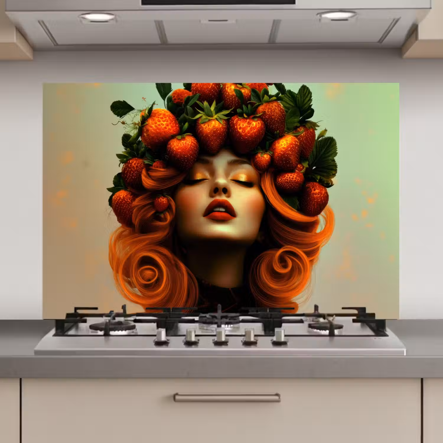 Vrouw - Aardbeien - Kroon keuken achterwand spatscherm klein -3d_website