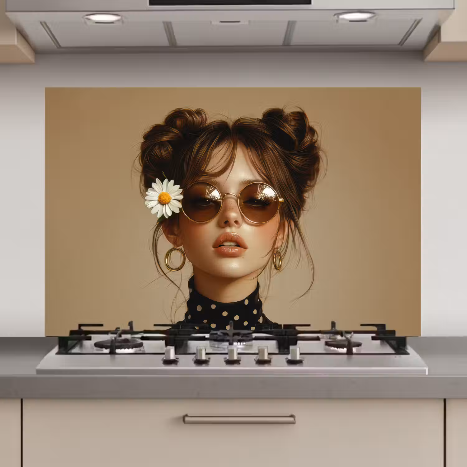 Vrouw - Beige - Bloem - Modern - Portret keuken achterwand spatscherm klein -3d_website