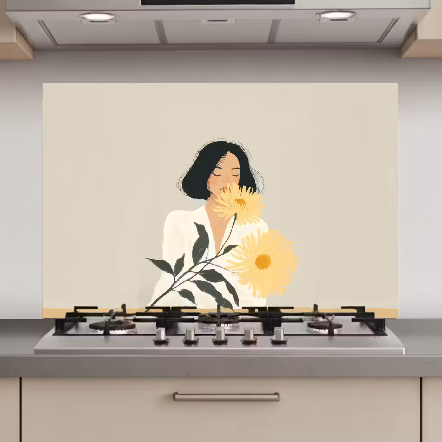 Vrouw - Bloem - Geel - Minimalistisch keuken achterwand spatscherm klein -3d_website