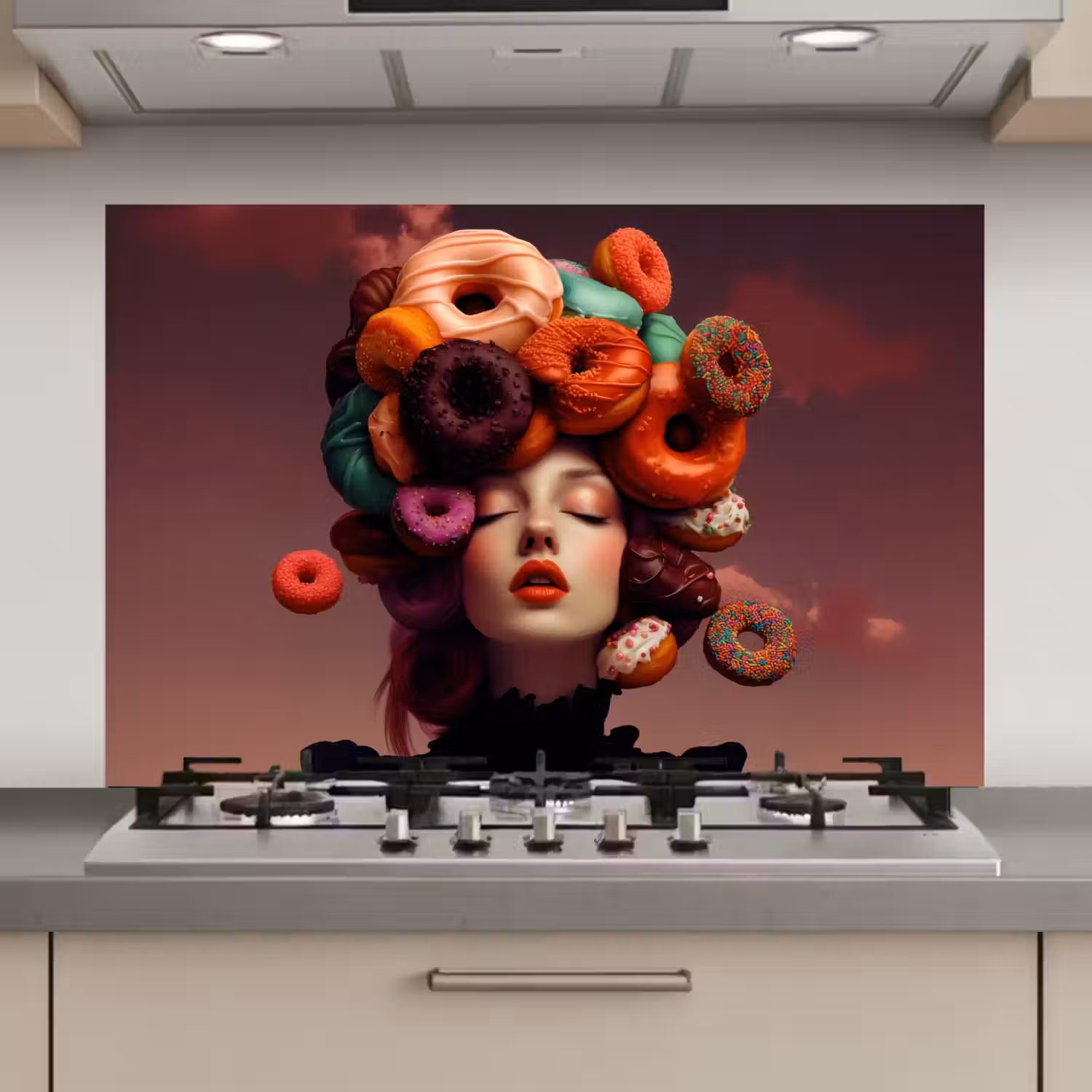 Vrouw - Donuts - Kleurrijk keuken achterwand spatscherm klein -3d_website