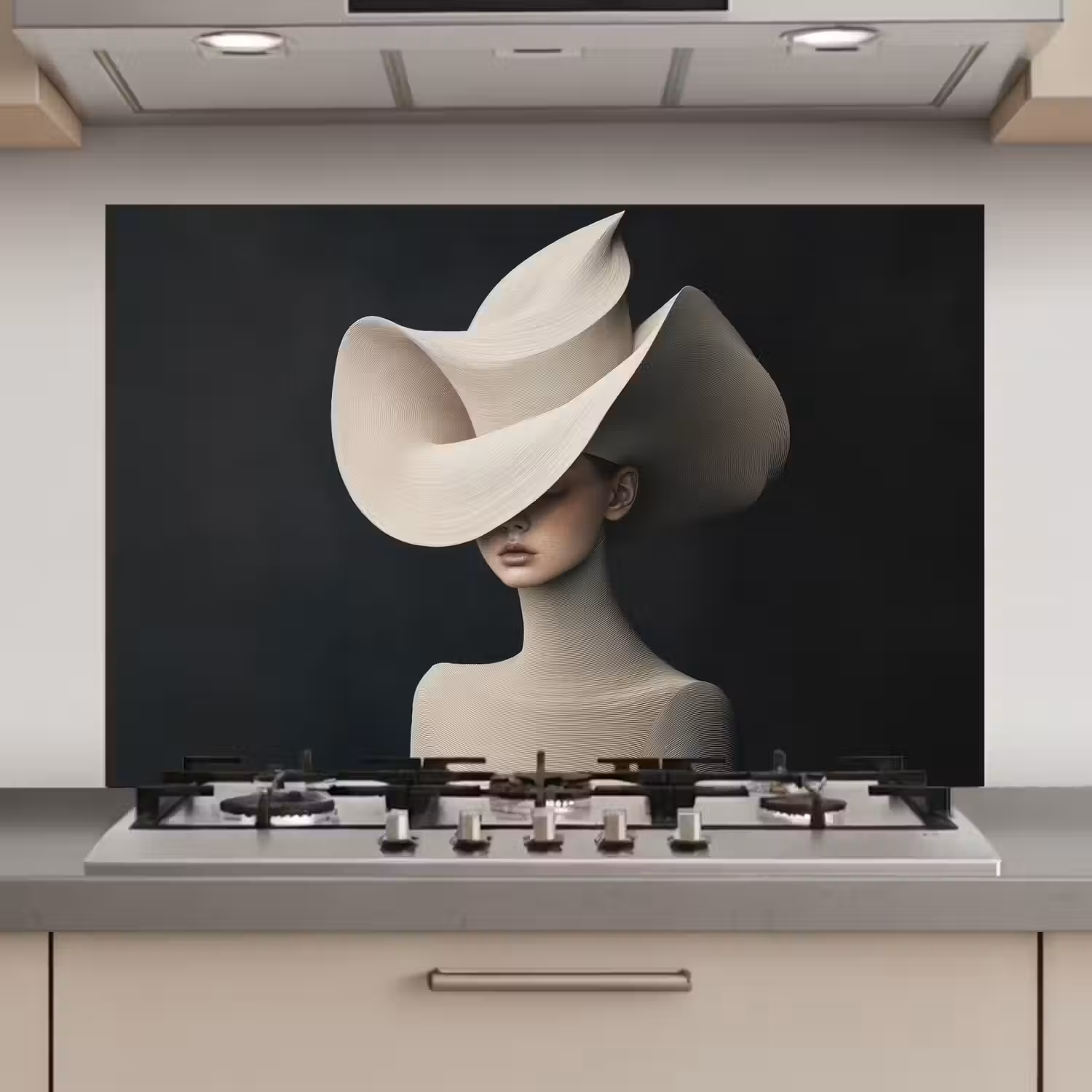 Vrouw - Golvende - Hoed keuken achterwand spatscherm klein -3d_website