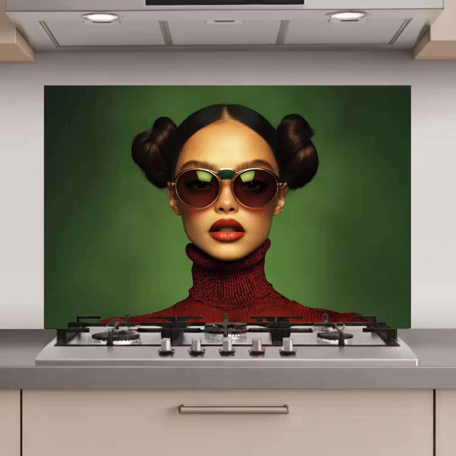 Vrouw - Groen - Bril - Aesthetic - Modern keuken achterwand spatscherm klein -3d_website