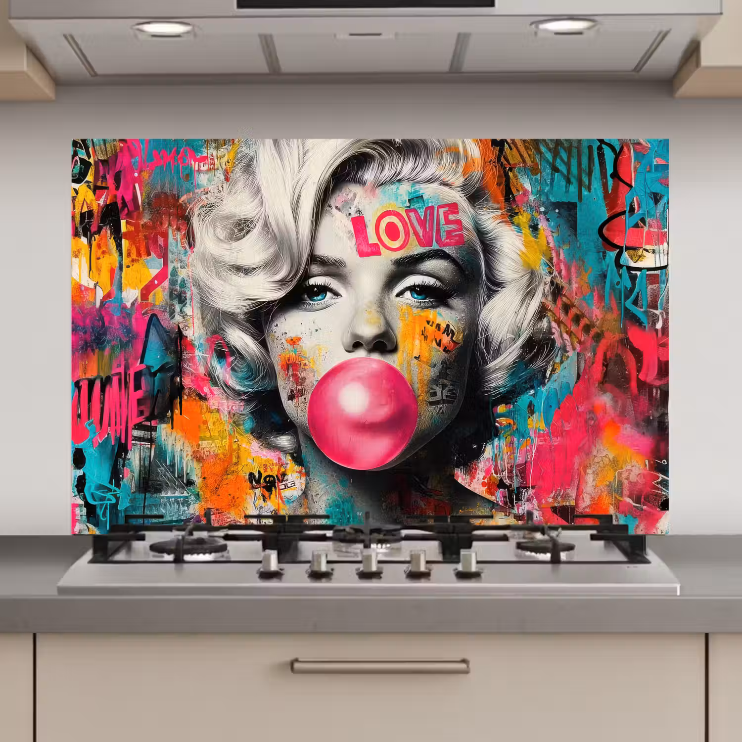 Vrouw - Kauwgom - Graffiti - Neonkleuren keuken achterwand spatscherm klein -3d_website