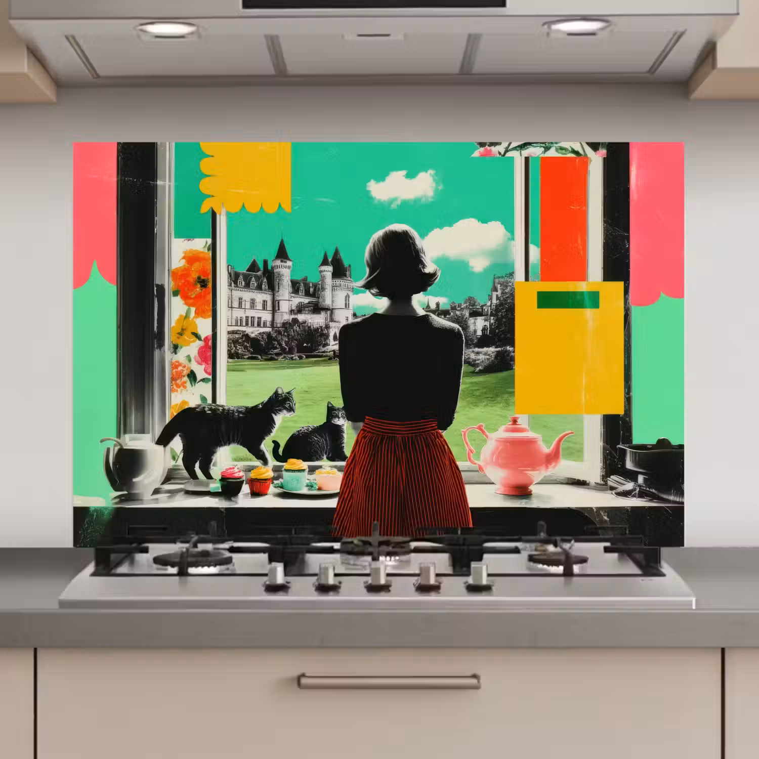Vrouw - Keuken - Katten - Doorkijk keuken achterwand spatscherm klein -3d_website