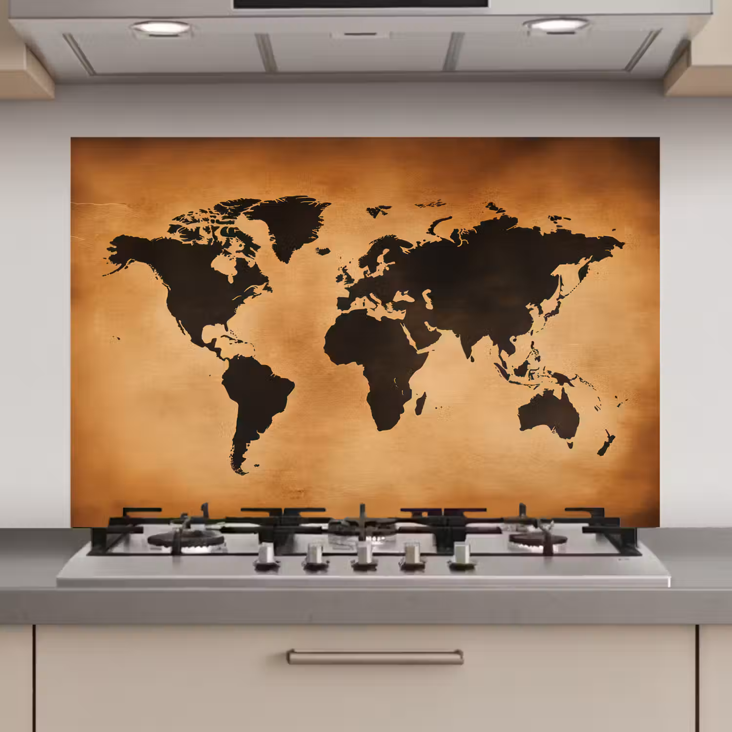 Wereldkaart - Bruin - Kaart keuken achterwand spatscherm klein -3d_website