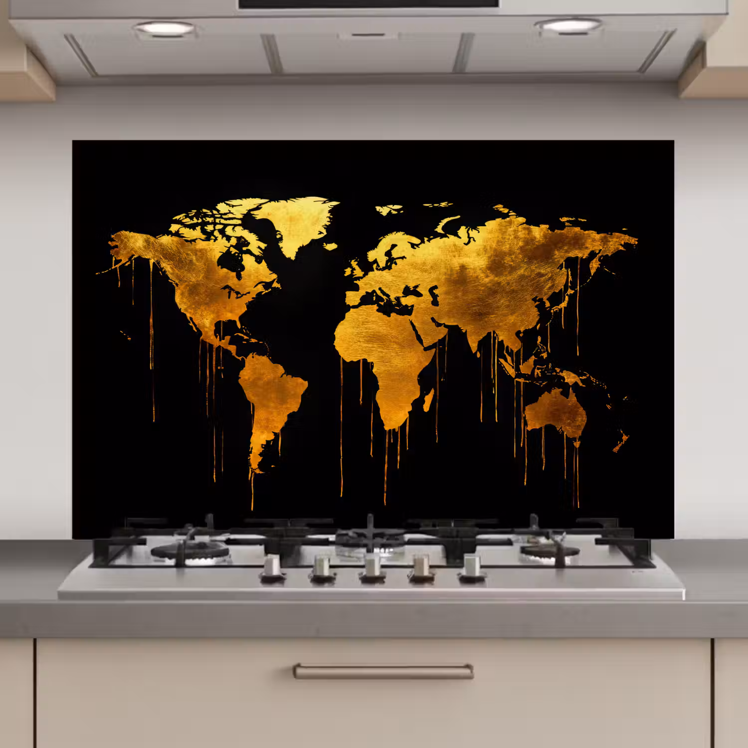 Wereldkaart - Goud - Druipen - Zwart keuken achterwand spatscherm klein -3d_website