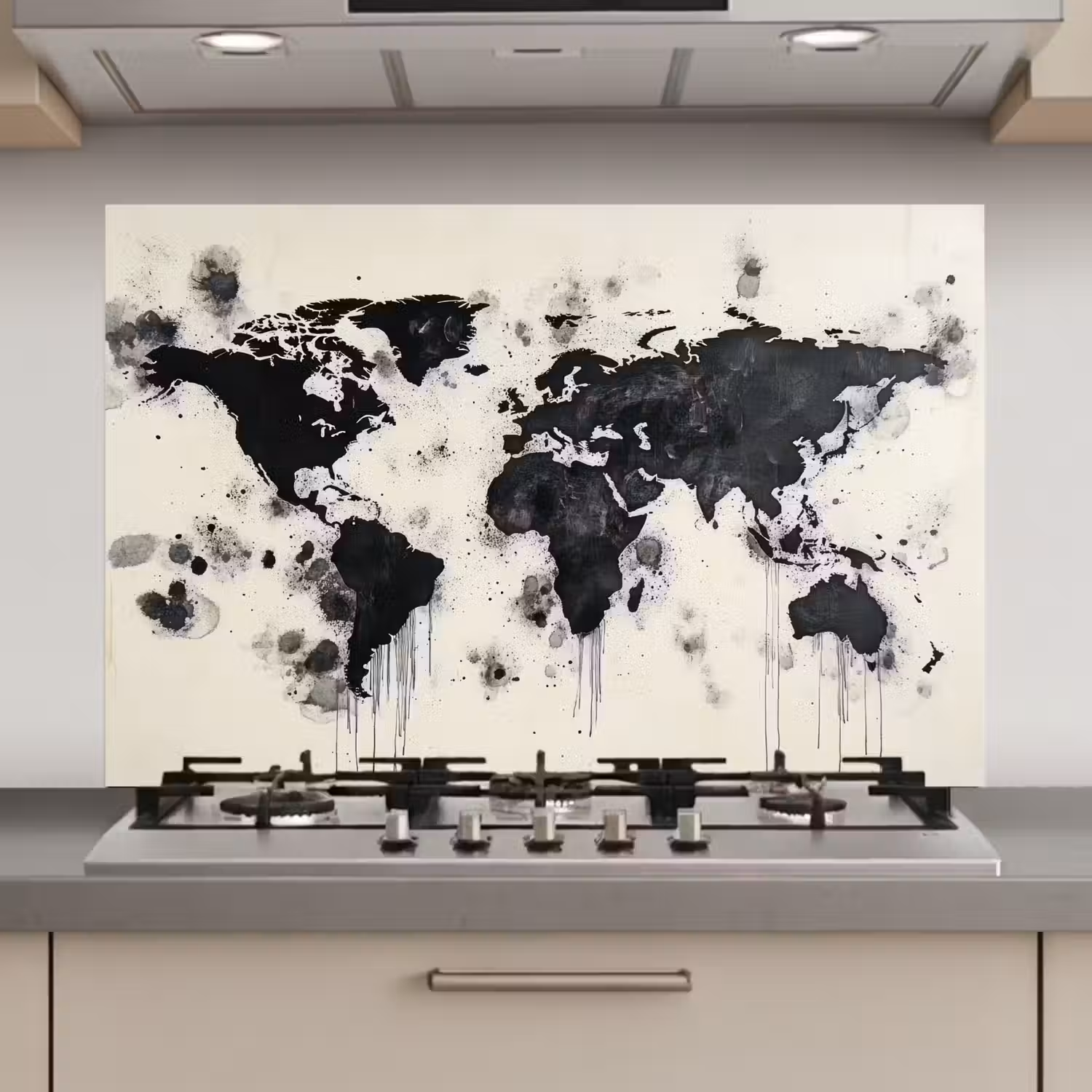 Wereldkaart - Zwart - Inkt keuken achterwand spatscherm klein -3d_website