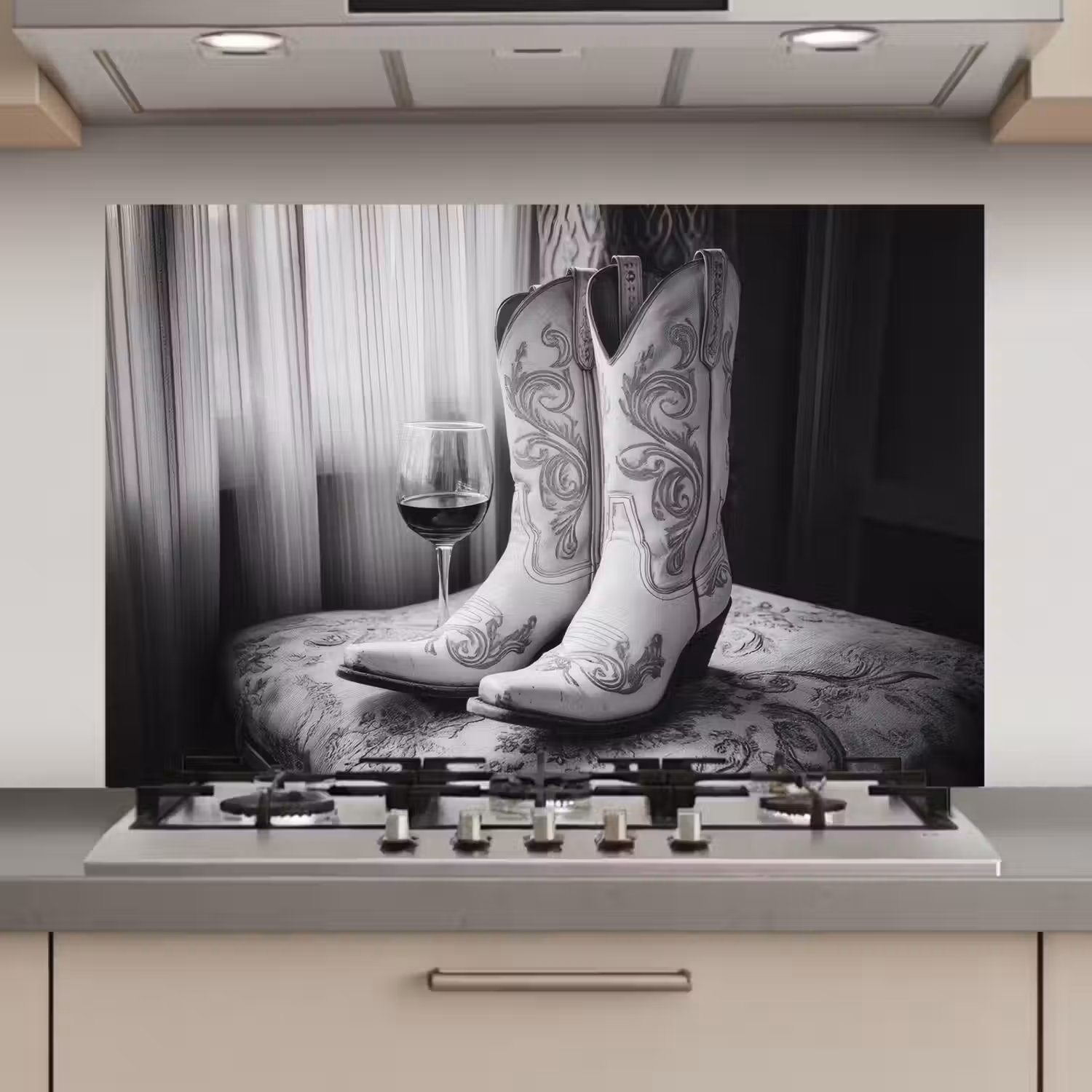 Wijn - Cowboylaarzen - Raamlicht - Wit keuken achterwand spatscherm klein -3d_website