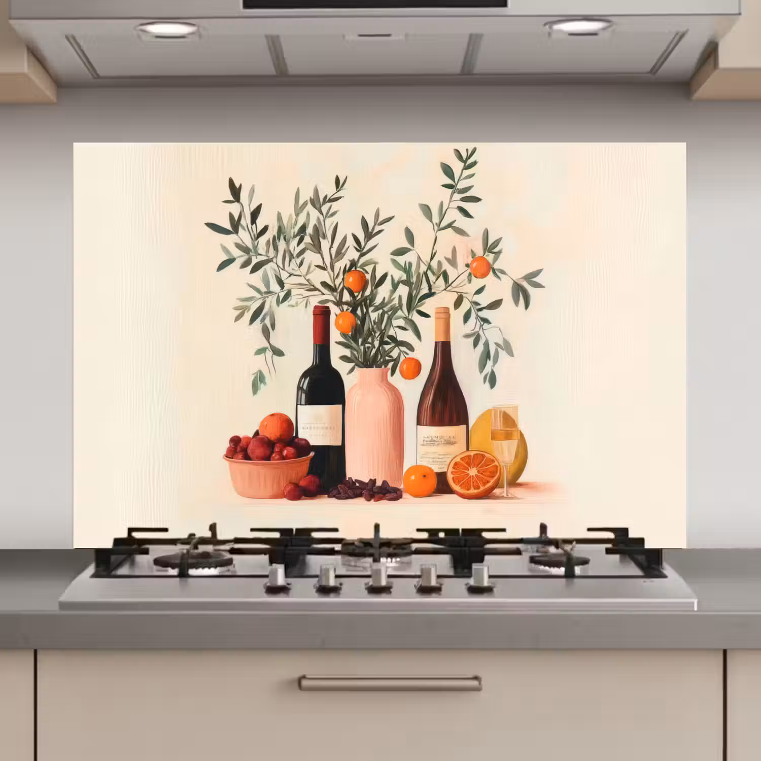 Wijnflessen - Takken - Sinaasappels keuken achterwand spatscherm klein -3d_website