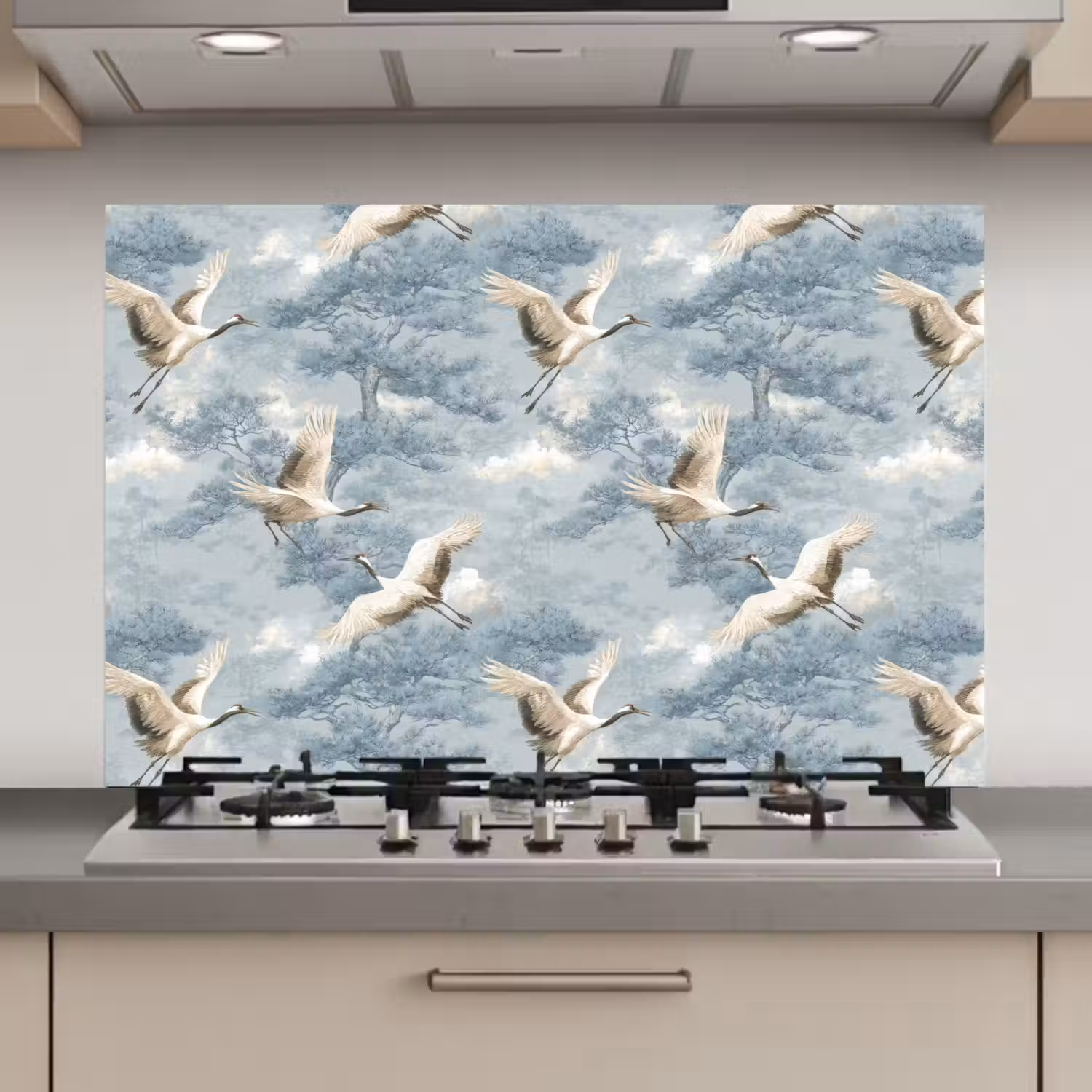 Wolken - Kraanvogels - Blauw keuken achterwand spatscherm klein 900 -3d_website