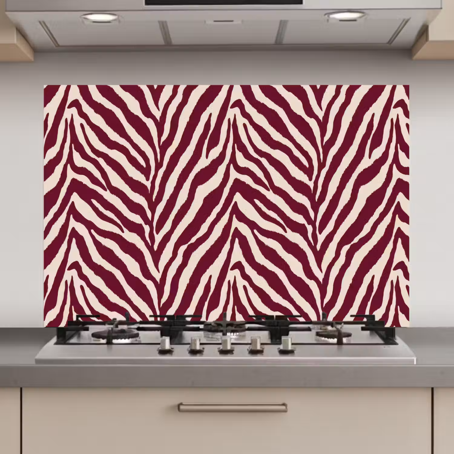 Zebra - Motief - Bordeaux - Rood keuken achterwand spatscherm klein 900 -3d_website