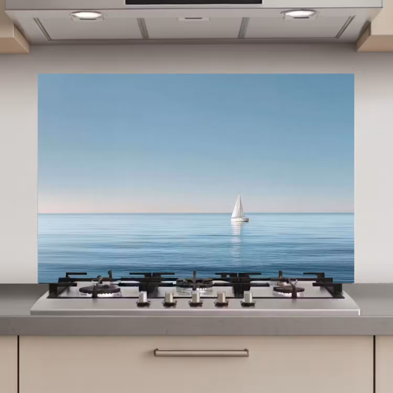Zeilbootje - Kalme zee - Helderblauwe hemel keuken achterwand spatscherm klein -3d_website