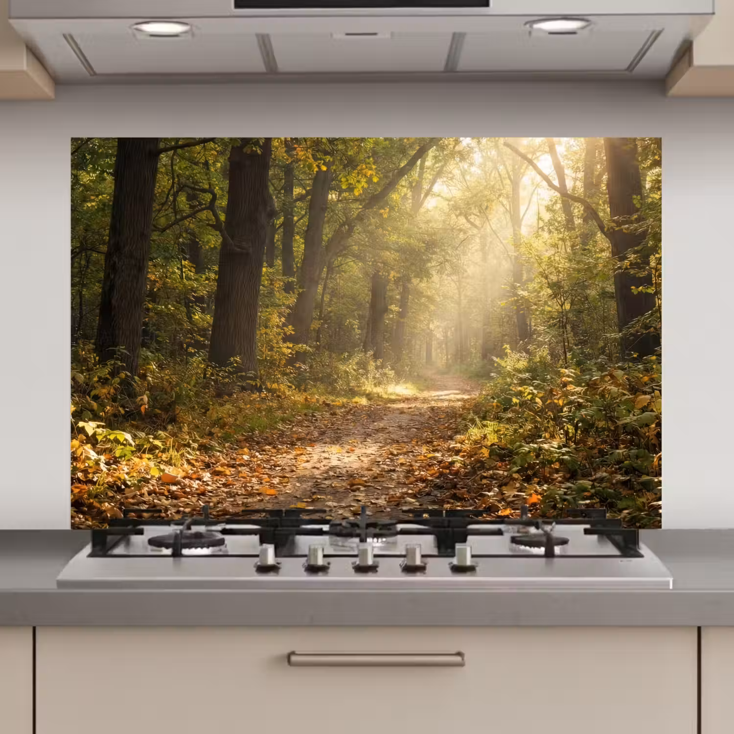 Zonlicht - Bospad - Bomen keuken achterwand spatscherm klein -3d_website