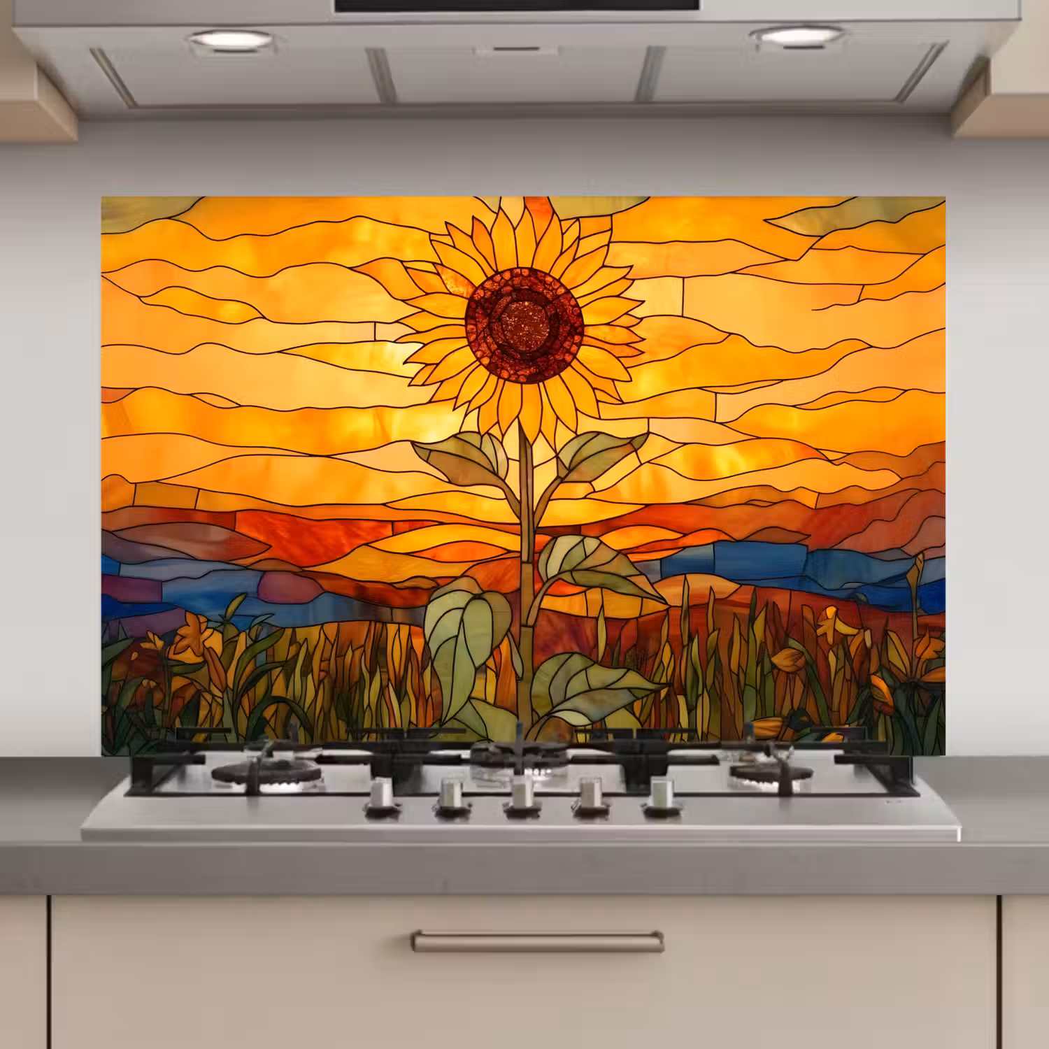 Zonnebloem - Mozaïek - Zonsondergang - Geel keuken achterwand spatscherm klein -3d_website