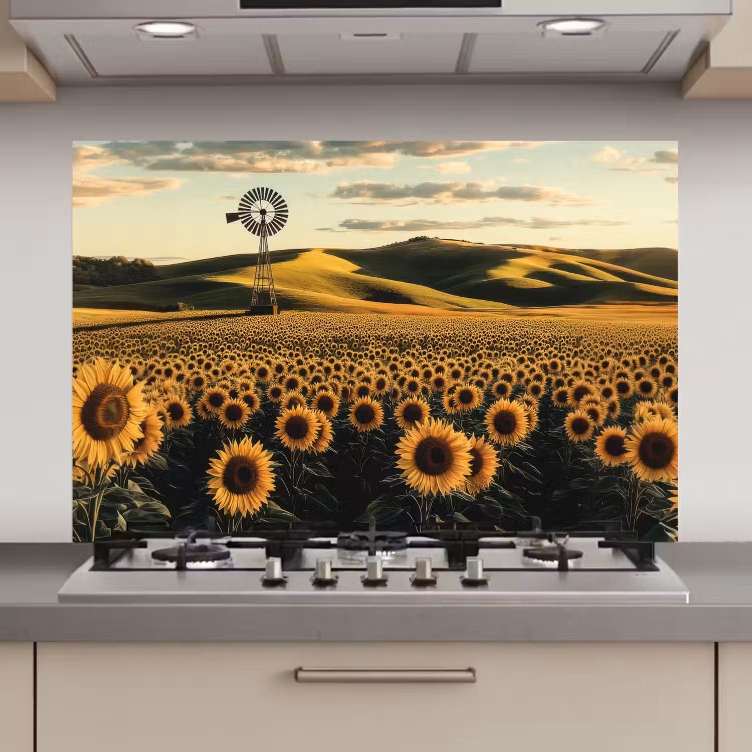 Zonnebloem - Veld - Windmolen keuken achterwand spatscherm klein -3d_website