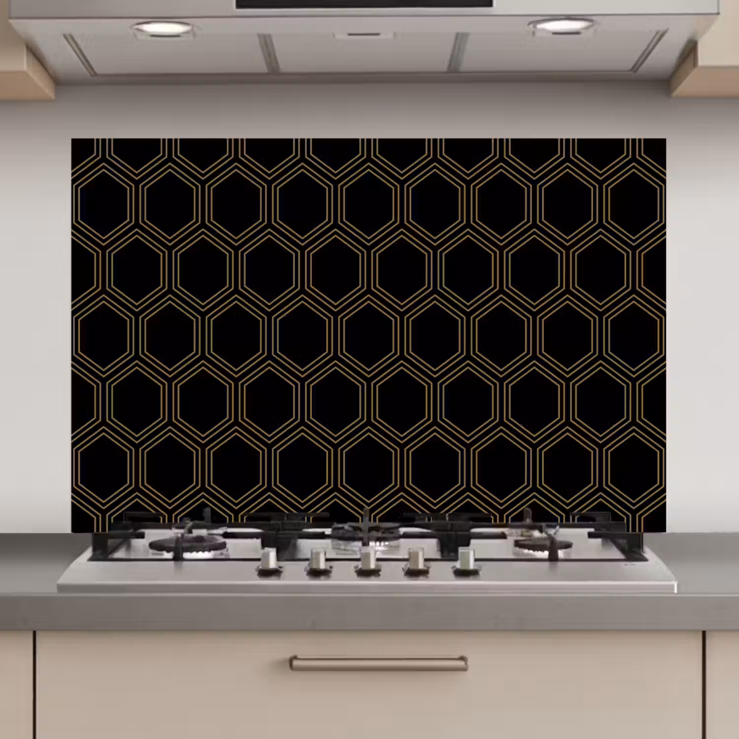 Zwart - Goud - Zeshoek keuken achterwand spatscherm klein 900 -3d_website
