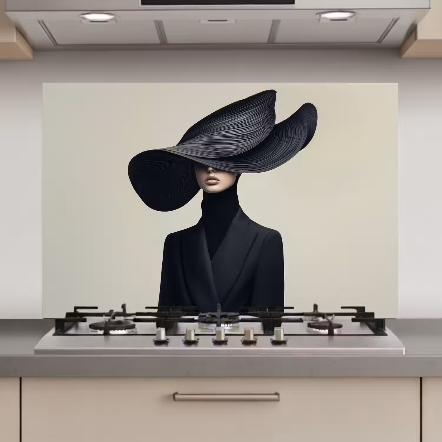 Zwart - Vrouw - Hoed keuken achterwand spatscherm klein -3d_website