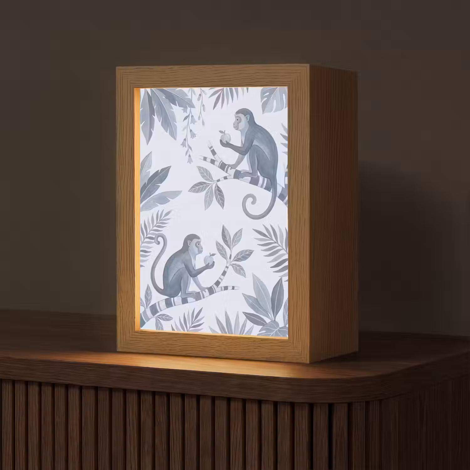 Aap - Boom - Bladeren - Jungle - Illustratie Light Box met kabel (Tafellamp) klein -z3d_website
