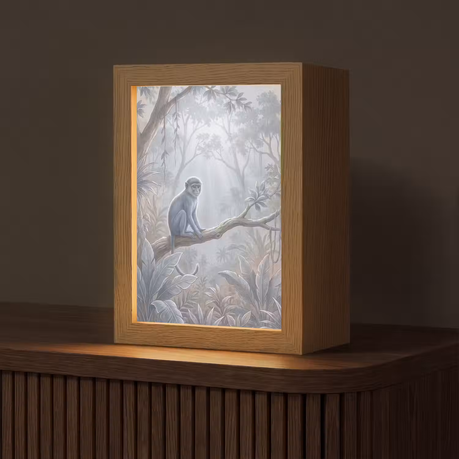 Aap - Boom - Jungle - Natuur - Grijs Light Box met kabel (Tafellamp) klein -z3d_website
