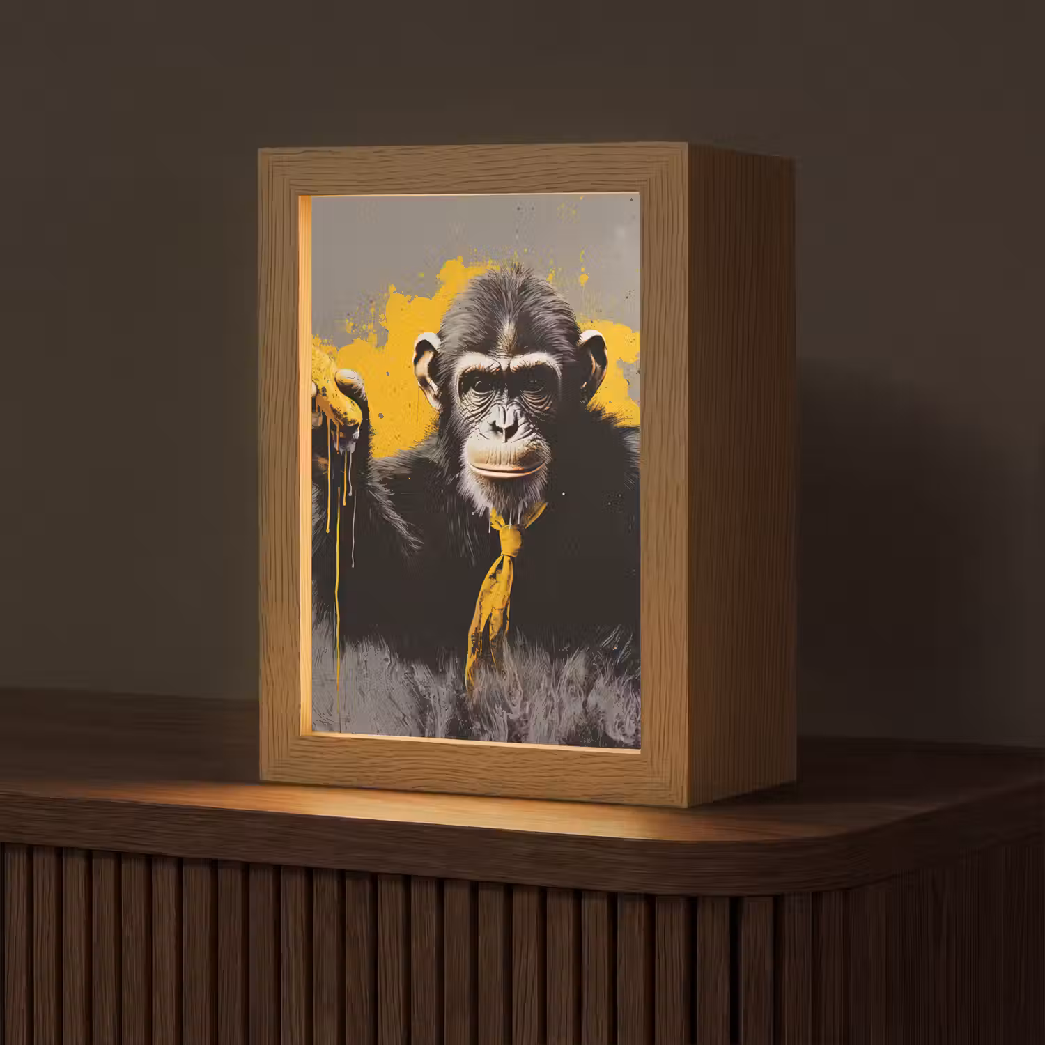 Aap - Chimpansee - Banaan - Geel - Dieren - Stropdas Light Box met kabel (Tafellamp) klein -z3d_website