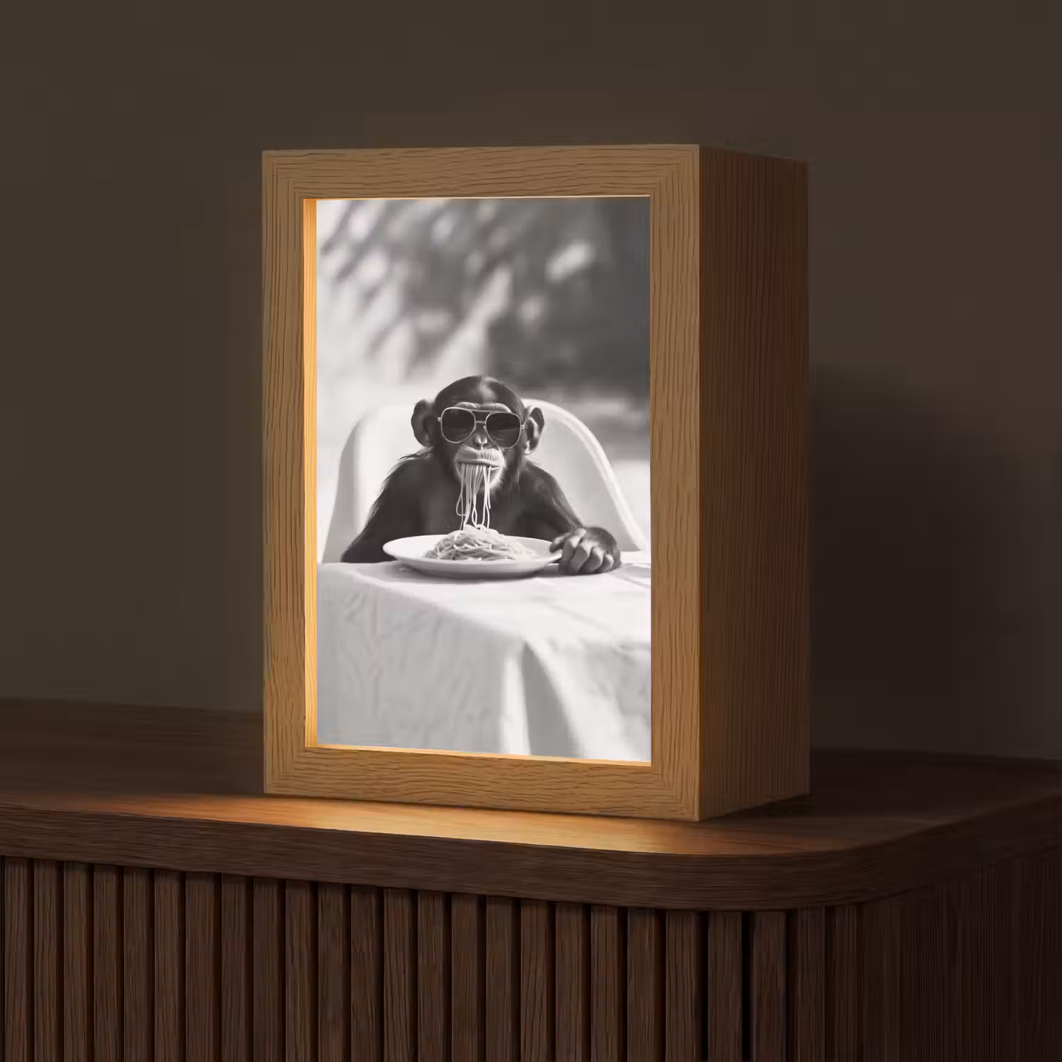 Aap - Spaghetti - Zonnebril - Zwart wit - Cool - Dier Light Box met kabel (Tafellamp) klein -z3d_website