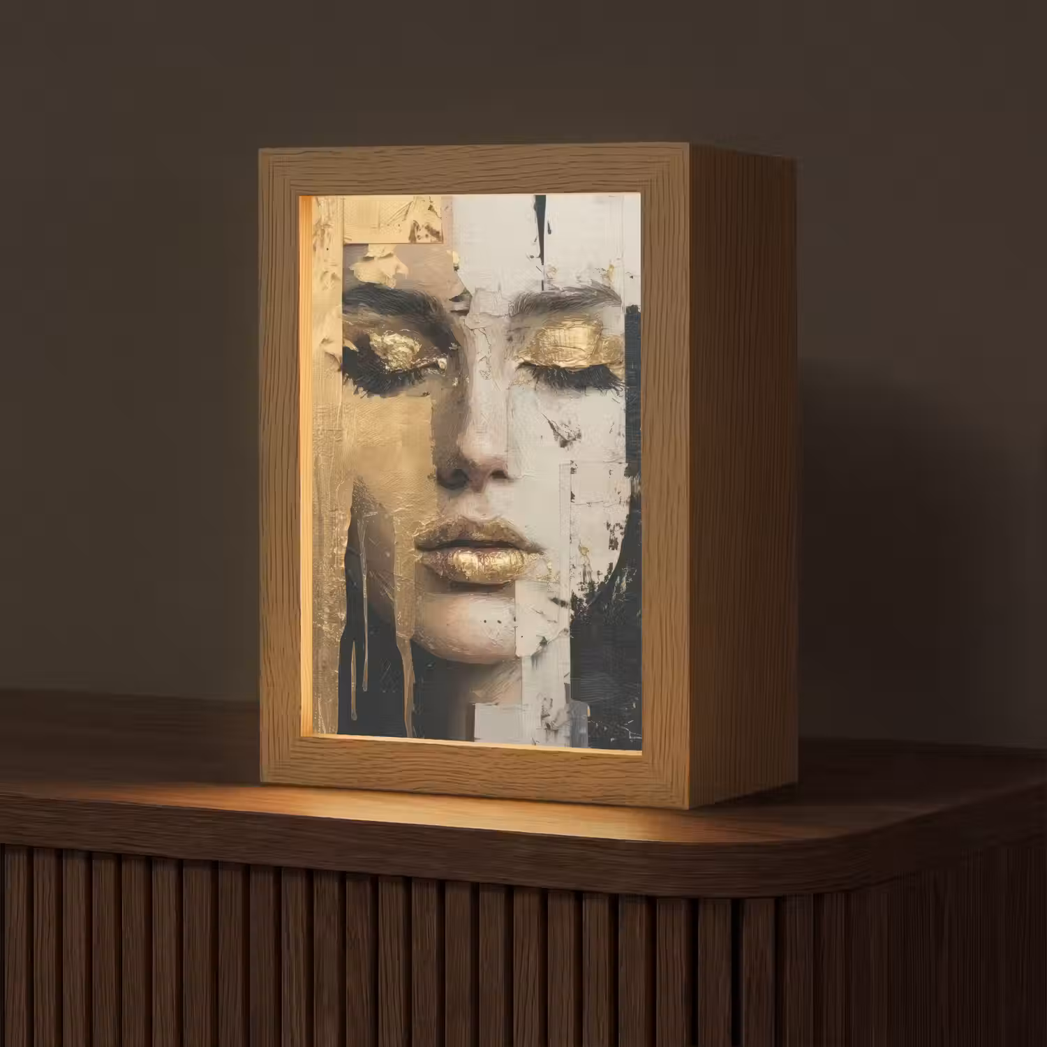Abstract - Goud - Gezicht - Lippen Light Box met kabel (Tafellamp) klein -z3d_website