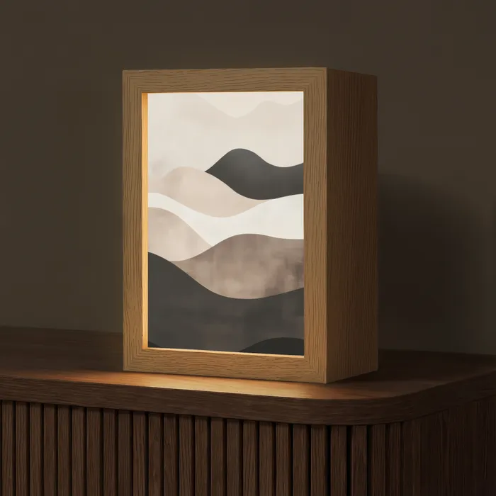 Abstract - Landschap - Golven - Crèmekleur Light Box met kabel (Tafellamp) klein -z3d_website