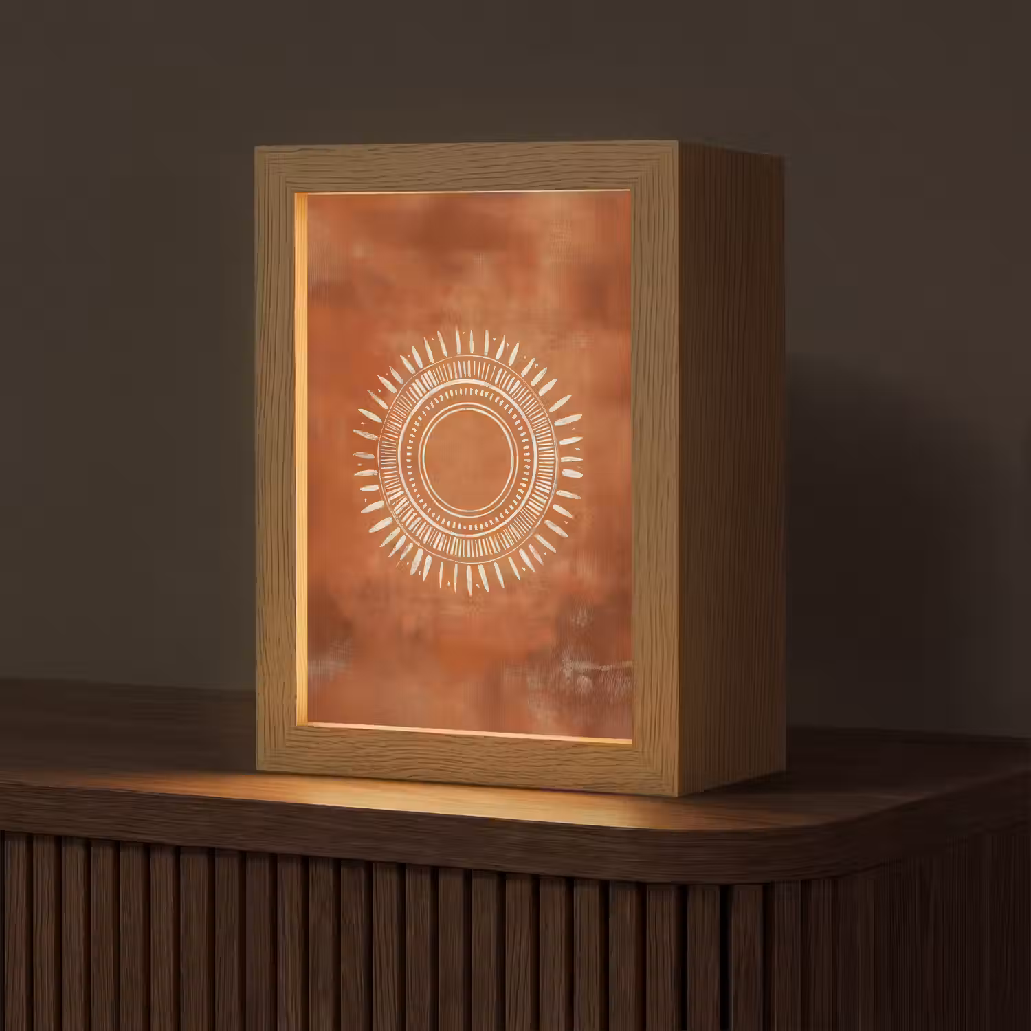 Abstract - Lijnen - Zonnestralen - Roodbruin Light Box met kabel (Tafellamp) klein -z3d_website